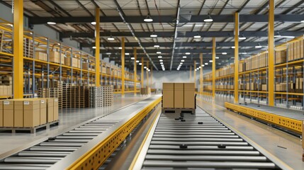 Modern Automated Warehouse with Conveyor Belt