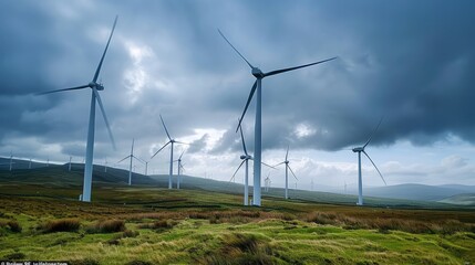 Majestic Wind Turbines Under Stormy Skies