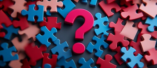 Question Mark In Pink And Blue Puzzle Pieces On A Dark Background
