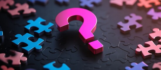 Question Mark In Pink And Blue Puzzle Pieces On A Dark Background