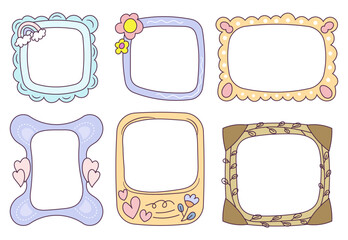 Set of Cute Frame Border in Doodle Style. Pastel Colors Sketchbook Collections
