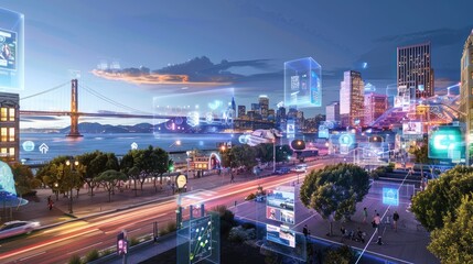 Fototapeta premium Futuristic Smart City at Dusk