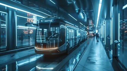 Futuristic Train Station at Night