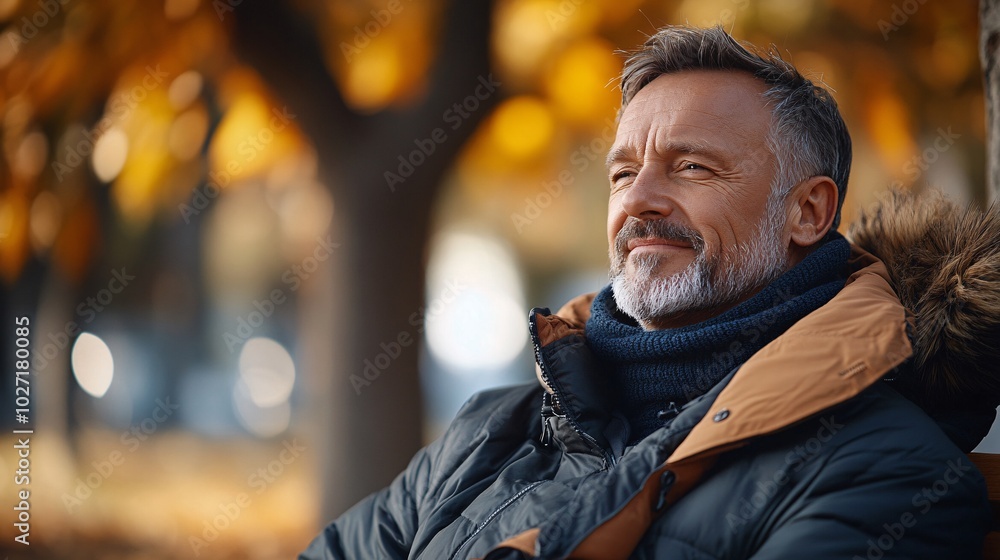 Aufkleber man with a back brace sitting on a park bench, enjoying the fresh air while recovering from surgery 