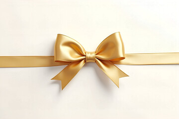 golden ribbon and bow elegantly displayed, glistening against a pristine white background, capturing the essence of celebration and gift-giving with soft shadows creating depth