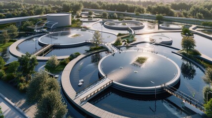 Obraz premium Modern Water Treatment Plant at Sunrise