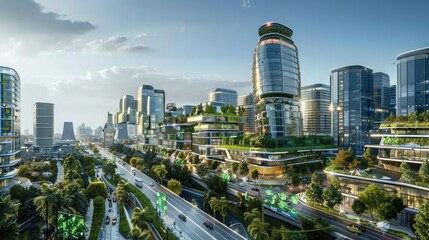 Fototapeta premium Futuristic Urban Green City Landscape