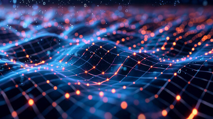 Glowing Grid Wave of Digital Data