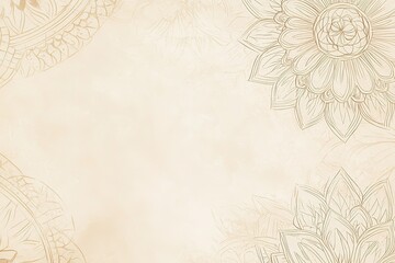 A light beige background with subtle mandala patterns in the corners