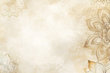 A light beige background with subtle mandala patterns in the corners