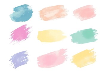 Set of colorful watercolor brush strokes, paint blots, and circles isolated on a white background
