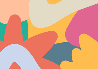 Childish shapes doodle abstract hand drawn blobs vector background graphic illustration, fun comic cute summer flower vivid scrawl pattern background flyer brochure cover, festive decor a4 image
