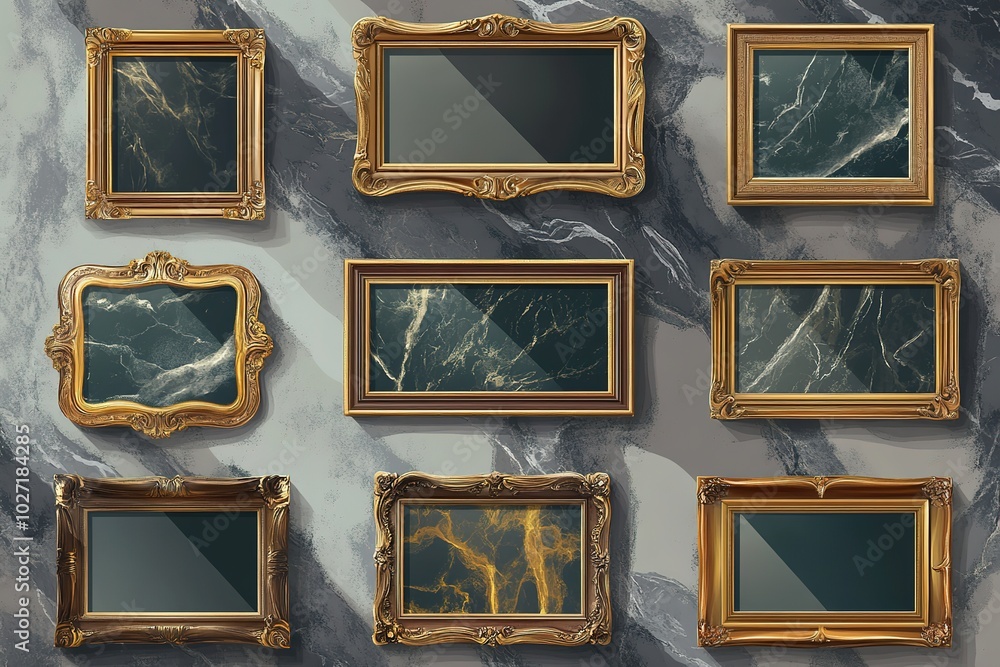 Wall mural vintage frames on a wall background, vector illustration, white background, flat design