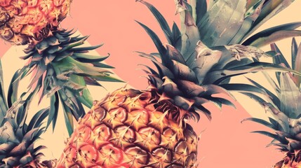Obraz premium Vibrant Pineapples on a Colorful Clean Background