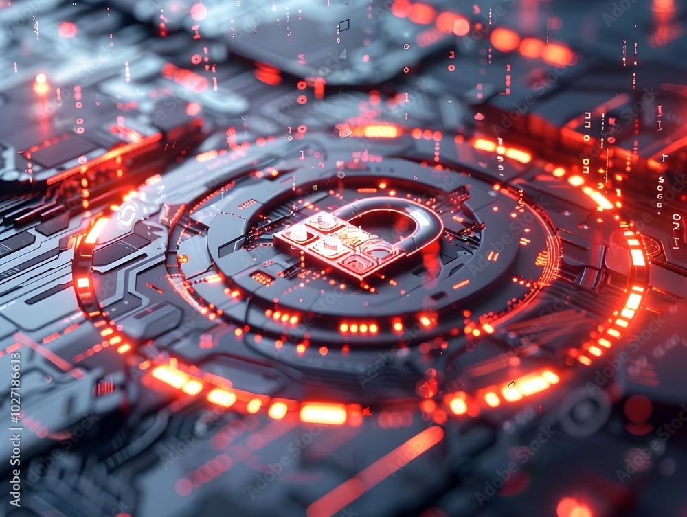 Aufkleber futuristic padlock icon with holographic interface and floating digital keys representing advanced c
