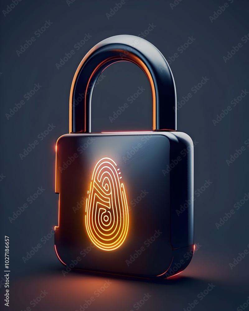 Poster glowing padlock icon with fingerprint scanner symbolizing personal security and privacy