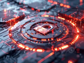 Futuristic Padlock Icon with Holographic Interface and Floating Digital Keys Representing Advanced Cybersecurity