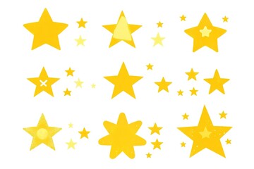 Obraz premium icon set of yellow sparkles, simple shapes, white background, cute style, cute design
