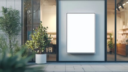 Empty signboard for product advertisement on the modern shop wall.