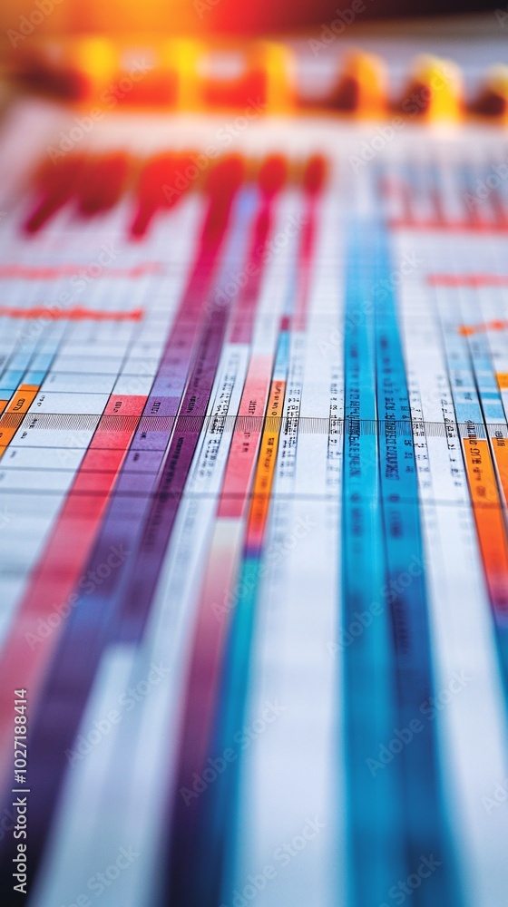 Aufkleber financial analysis of insurance policies, with printed graphs and a digital screen showing real-time