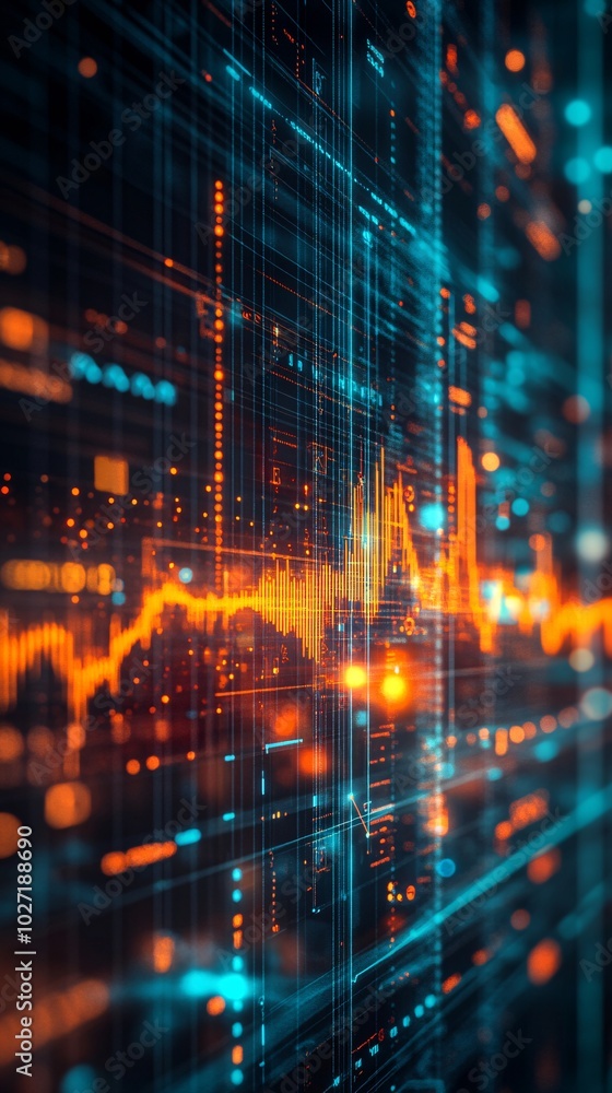 Poster Financial analysis of insurance policies, with printed graphs and a digital screen showing real-time data side by side Stock Photo with side copy space