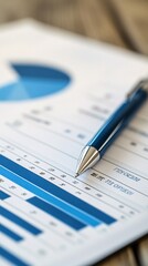 Detailed financial chart of insurance market growth displayed on a tablet with printed reports arranged on the desk Stock Photo with side copy space