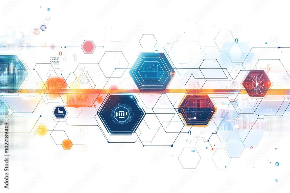 Poster abstract technology background with hexagons and lines, in a white color vector illustration with a 