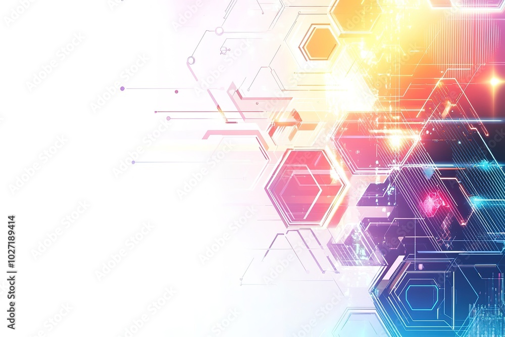 Poster abstract technology background with hexagons and lines, in a white color vector illustration with a 