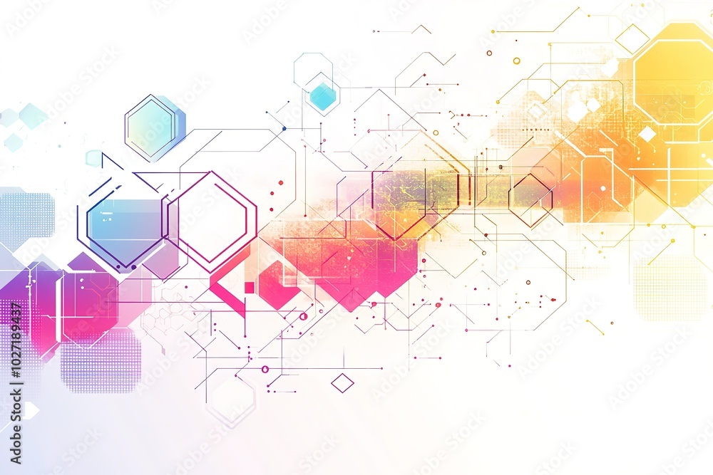 Poster abstract technology background with hexagons and lines, in a white color vector illustration with a 