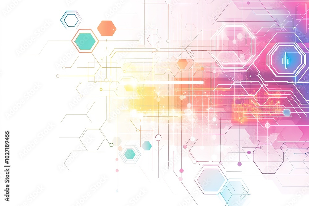 Poster abstract technology background with hexagons and lines, in a white color vector illustration with a 