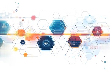 Abstract technology background with hexagons and lines, in a white color vector illustration with a flat design and colorful icons for tech innovation and digital marketing