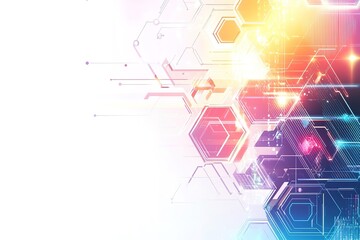 Obraz premium Abstract technology background with hexagons and lines, in a white color vector illustration with a flat design and colorful icons for tech innovation and digital marketing