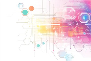 Fototapeta premium Abstract technology background with hexagons and lines, in a white color vector illustration with a flat design and colorful icons for tech innovation and digital marketing