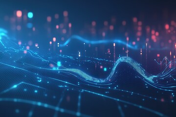 Obraz premium Blue grid background with glowing data points and graphs, symbolizing digital technology or social media analytics. High quality