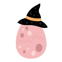 Pink Halloween dinosaur egg clipart. Spooky Halloween festive element. Vector illustration in flat style