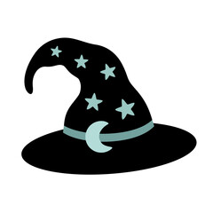 Fototapeta premium Witch hat clipart. Spooky Halloween festive element. Vector illustration in flat style