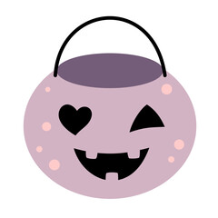 Halloween pumpkin candy bucket. Halloween clipart, trick or treat bucket, jack o lantern, pumpkin candy pail. Cute spooky season design. Vector illustration