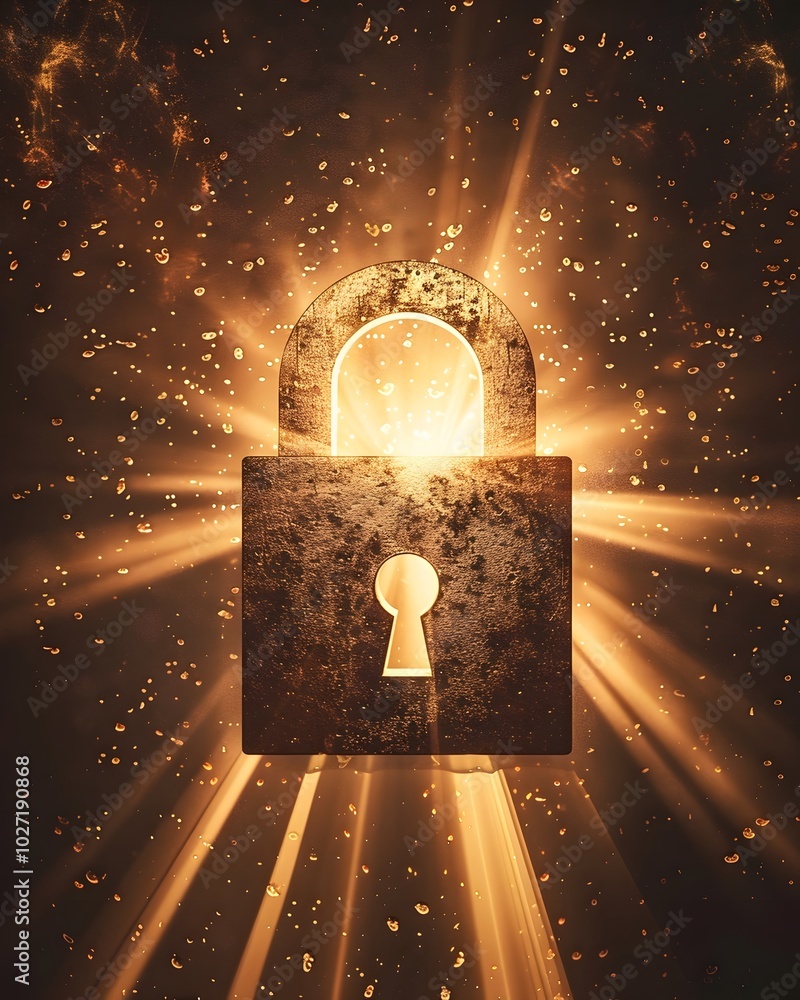 Poster glowing padlock icon symbolizing secure access to hidden knowledge