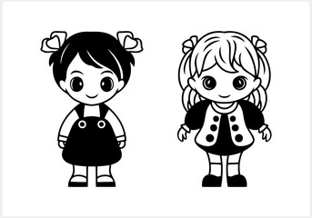 Cute Anime girl with big eyes isolated. Manga style. Hand drawn vector illustration