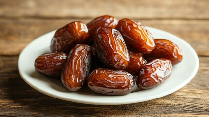 Close-up of Dates on a White Plate