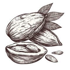 Almond Line Art on Clean White Background