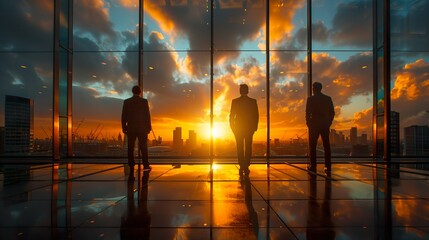 Silhouettes of Businessmen Looking at City Sunset