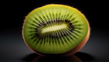 High-Resolution Macro Close-Up of Fresh Kiwi Slice with Detailed Seeds and Textured Flesh, Perfect for Healthy Eating Concepts, Food Blogs, and Organic Fruit Marketing Materials