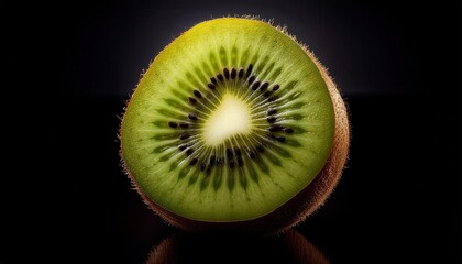 High-Resolution Macro Close-Up of Fresh Kiwi Slice with Detailed Seeds and Textured Flesh, Perfect for Healthy Eating Concepts, Food Blogs, and Organic Fruit Marketing Materials
