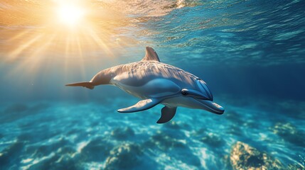 Obraz premium Dolphin swimming in clear ocean water
