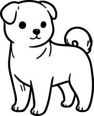 Black Line Art Cute Small Dog Pet Stand Pose Hand Drawn Illustration