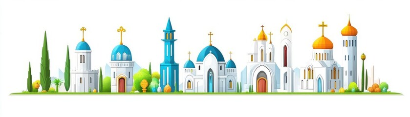 Symbolism in religious icons theme spiritual symbols cartoon drawing vivid