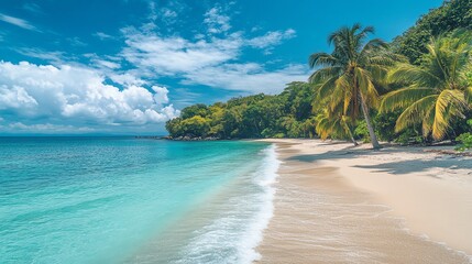 Fototapeta premium Tropical beach with clear water and palm trees.