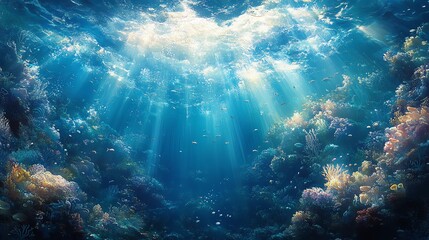 Underwater scene with beams of sunlight