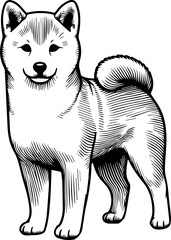 Black Line Art Cute Small Dog Pet Stand Pose Hand Drawn Illustration